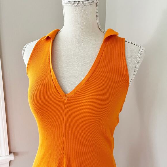 Zara Orange Ribbed V-neck Racer Back Dress - Picture 3 of 7